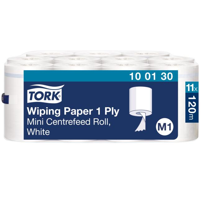 Papierové utierky v roliach TORK Advanced Centerfeed mini biele M1, návin 120 m (11 ks)