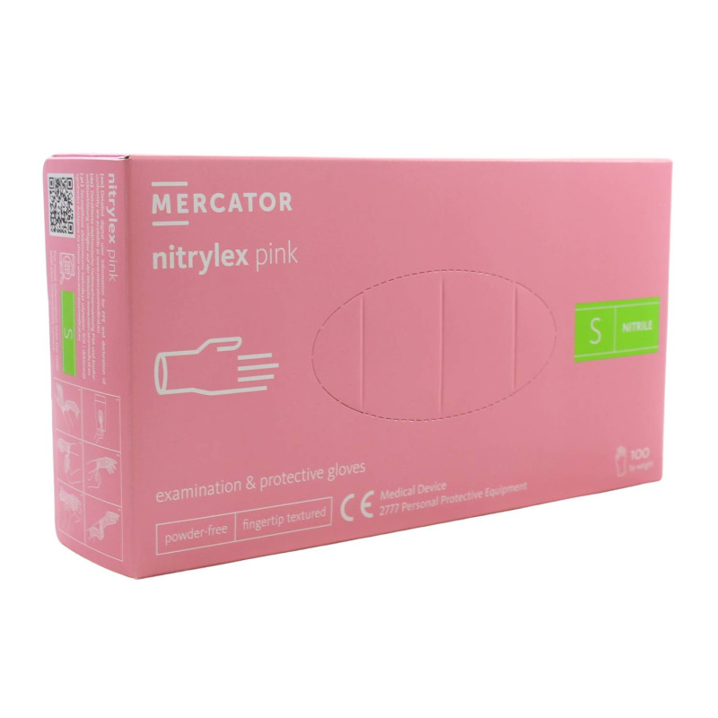 Nitrilové rukavice jednorázové MERCATOR nitrylex - ružové S 100ks