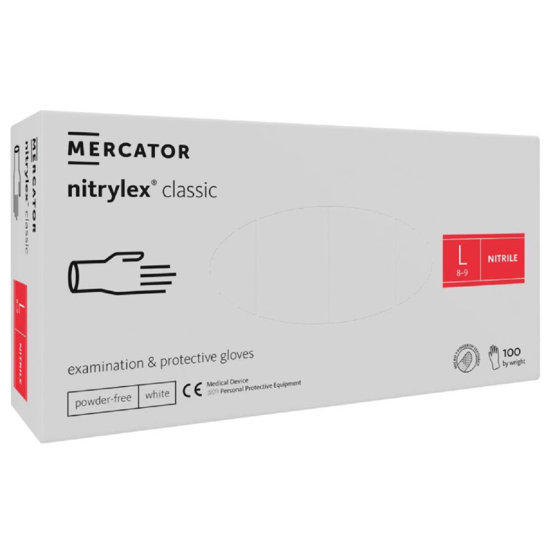 Nitrilové rukavice jednorázové MERCATOR nitrylex classic – biele L 100ks